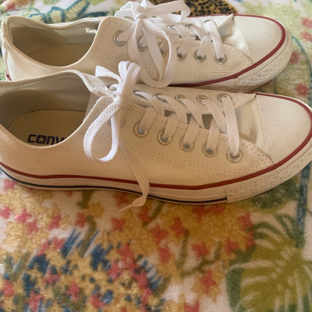 Converse White Canvas Sneakers with Red Trim